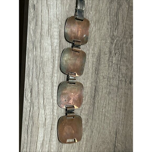 Vintage Solid Copper Modernist Retro Panel SWIRLS Link Bracelet - Picture 5 of 5